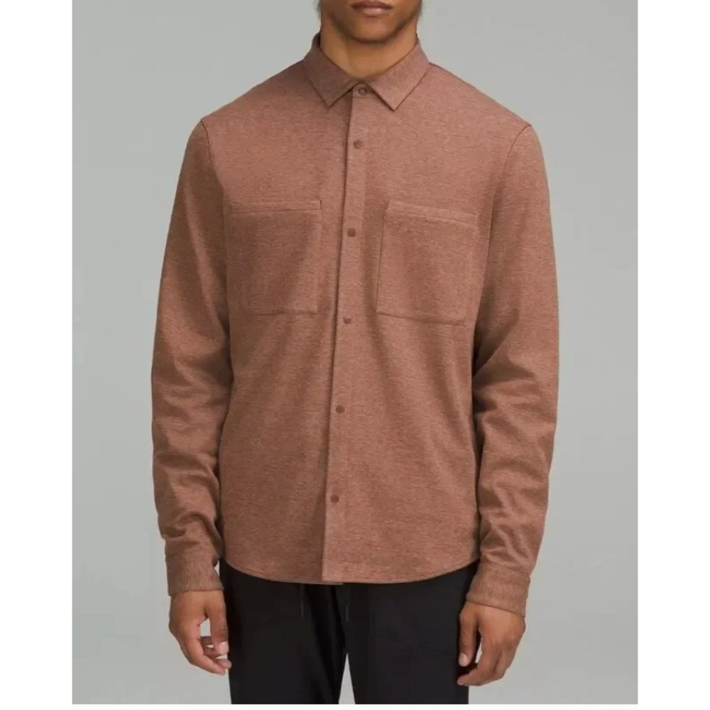 Lululemon Mens Snap Front Soft Knit Overshirt Button Down Brown Tan Large M3CZMS